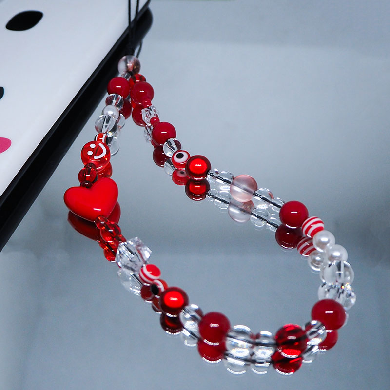 Pearl Trim Chain - Rosso trasparente Mobile Y2k telefono fascino