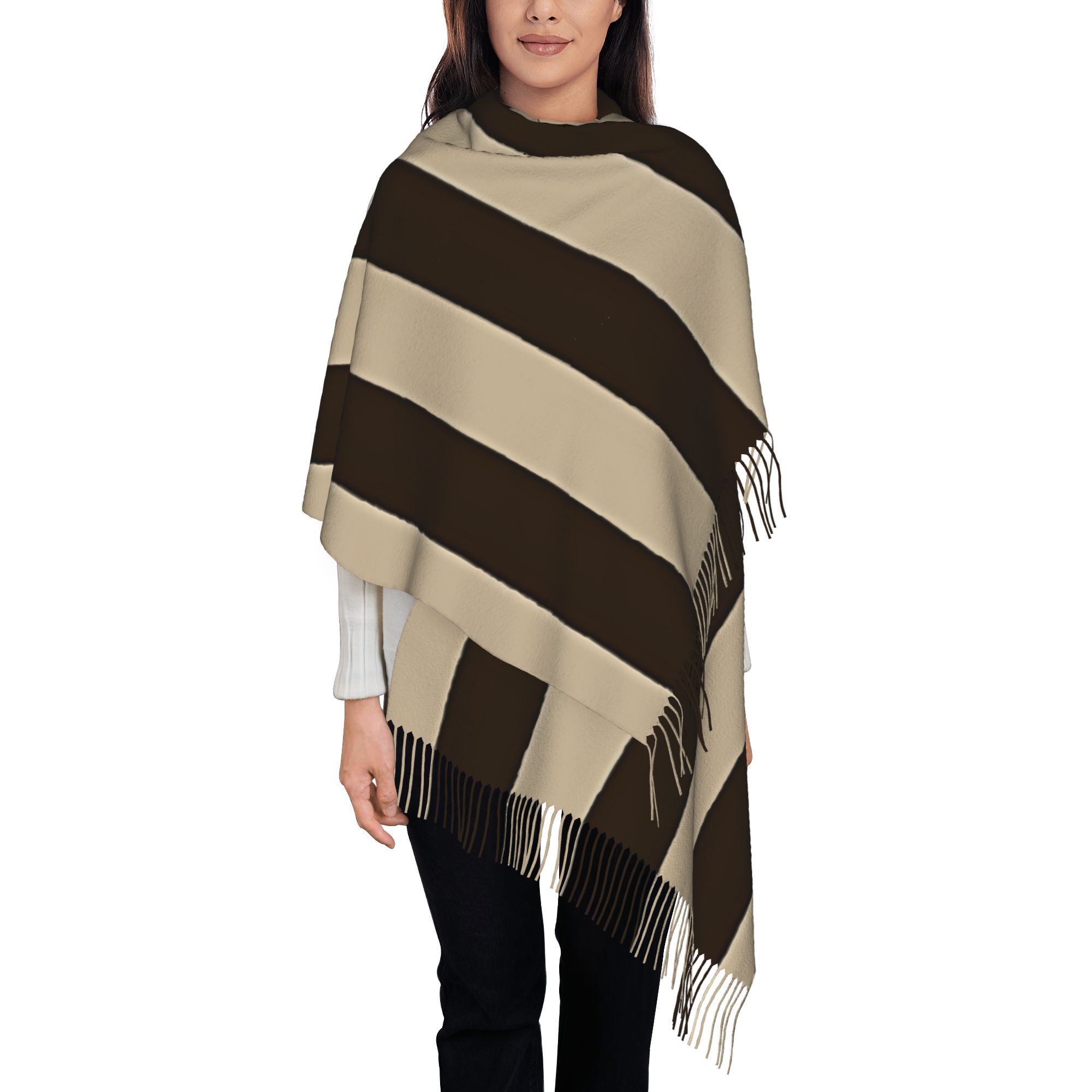 Tassel Fringe Trim - 1 sciarpa a righe verticali marroni